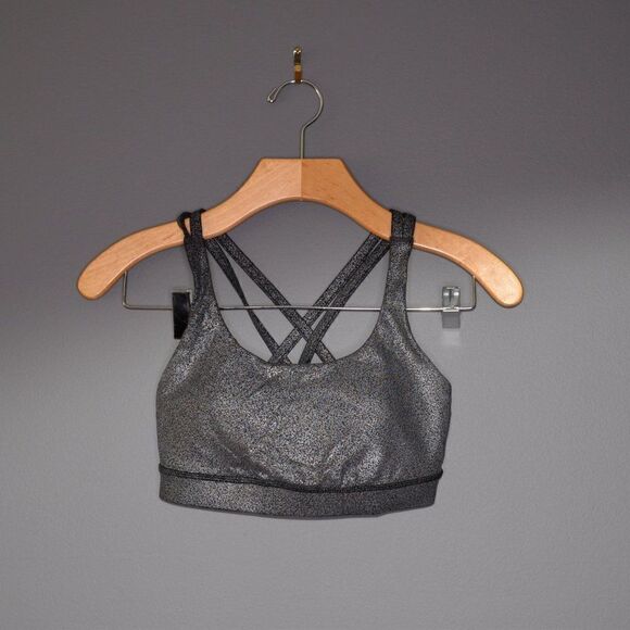Lululemon Energy Bra In Luminosity Foil Print Black Silver Sz 2 - Picture 3 of 7